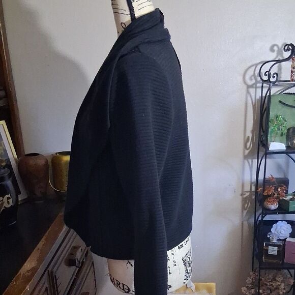 Anthropologie DOLAN Black Ribbed Open Front Draped Cropped Blazer Jacket Large - Picture 6 of 10